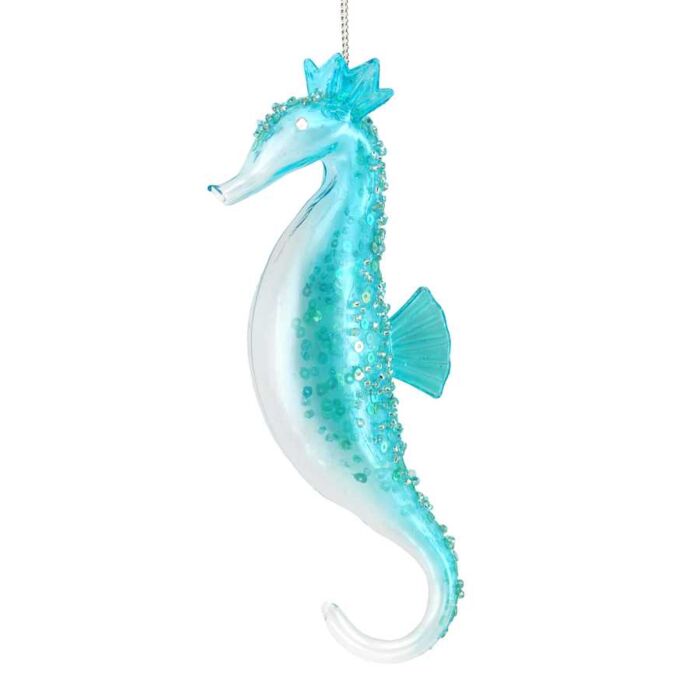 Gisela Graham Clear/Blue Glass Seahorse Decoration-2